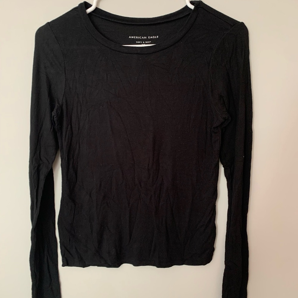 American Eagle black ribbed long sleeve, size xs, soft and sexy AE line